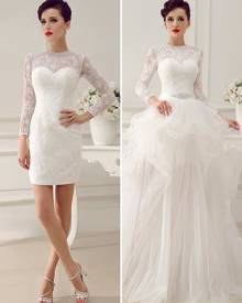 milanoo.com Milanoo Ivory A-Line Rhinestone Lace Semi-Sheer Wedding Dress