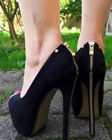 Spot On F1R0065 Ladies Black  5" Heel Peep Toe Shoes R19B 