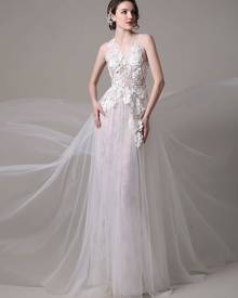 milanoo.com Sexy Wedding Dress In Lace And Tulle With Sheer Illusion Tulle Bodice 3D Floral Applique  Milanoo