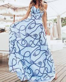 milanoo.com Chiffon Maxi Dress Printed Backless Sleeveless Long Slip Dress