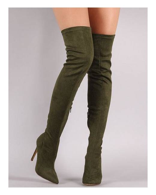 Womens Shoes Boots Over-the-knee boots DIESEL Knee-length Boots In Camo Stretch Satin in Green 