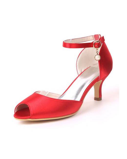 Red evening shoes low on sale heel