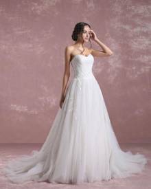 milanoo.com Milanoo Ivory Wedding Dress Sweetheart Strapless Bridal Dress Vine Lace A Line Bridal Gown With Chapel Train