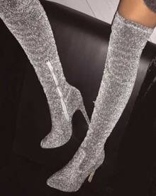 silver thigh high boots