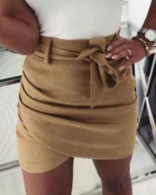milanoo.com Women Mini Skirt Ruched Sash Wrap Skirt