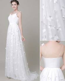 milanoo.com Butterfly Wedding Dress Illusion Neck Court Train A-Line Chiffon Bridal Gown  Milanoo