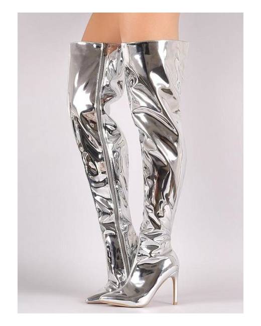 Silver Women's Over Knee Boots - Shoes 