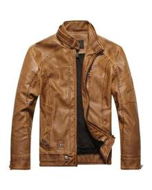 milanoo.com Milanoo Leather Bomber Jacket For Men