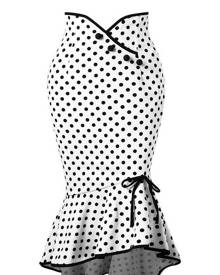 milanoo.com Vintage Pencil Skirt Polka Dot Fishtail Button Bow Asymmetrical Midi Skirt