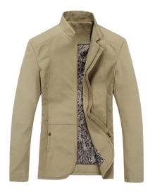 milanoo.com Overcoat Navy Men Stand Collar Long Sleeve Cotton Jacket Zipper Moto Jacket