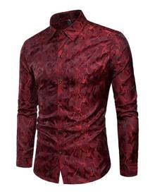 milanoo.com Burgundy Men Shirt Print Turndown Collar Long Sleeve Cotton Men Spring Top