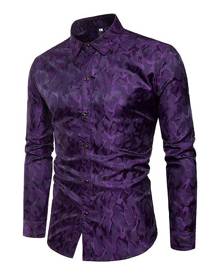 milanoo.com Burgundy Men Shirt Print Turndown Collar Long Sleeve Cotton Men Spring Top