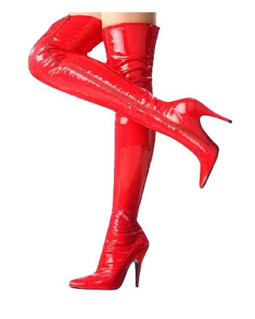 red patent leather thigh boots