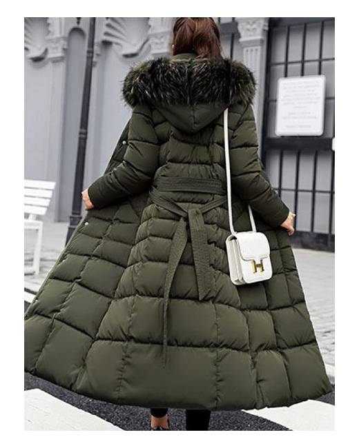 AshopZ Womens Hooded Faux Fur Lined Zipper Long Sleeve Coat Outwear GreenL