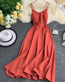 milanoo.com Milanoo Maxi Slip Dresses Sleeveless Red Floor Length Long Warp Dress For Women