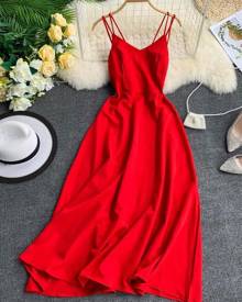 milanoo.com Milanoo Maxi Slip Dresses Sleeveless Red Floor Length Long Warp Dress For Women