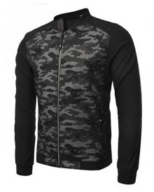 milanoo.com Men Bomber Jacket Camo Print Spring Jacket Stand Collar Zipper Casual Outwear