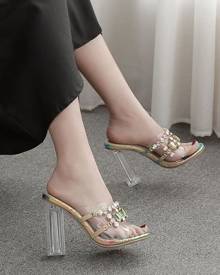 milanoo.com Milanoo Luxury Adorned Transparente Slippers Iridescent Peep Toe Clear Chunky Heel Slides