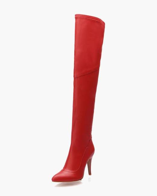 Details about   Women Metallic Mirror Pointy Toe Thigh High Heel Over The Knee Boots Size 34-48 