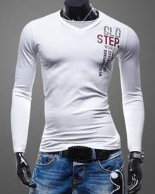 milanoo.com V-Neck Long Sleeves Cotton Words Print Casual Tee Shirt