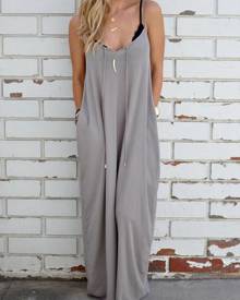 milanoo.com Oversized Maxi Dress Sleeveless Cotton Blend Slip Dress With Pockets