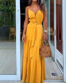 milanoo.com Milanoo Maxi Slip Dress Buttons Sleeveless Women Long Warp Beach Dress