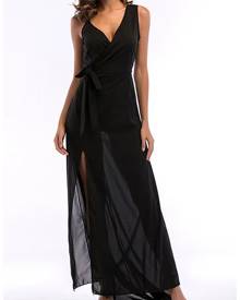 milanoo.com Black Maxi Dress Chiffon Sleeveless V Neck Long Slip Dress