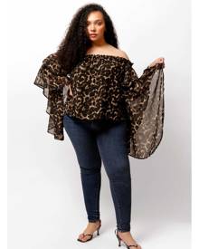 LuvMeMore Leopard Print Brittney Off The Shoulder Bell Sleeve Top Size 16W/18W