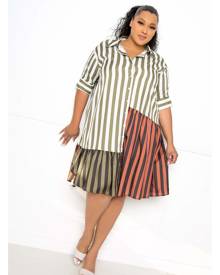 Buxom Couture Patchwork Stripe Shirt Dress Size 3X