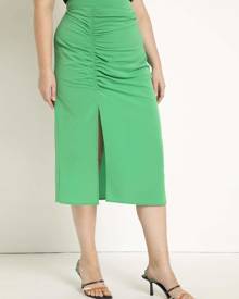 ELOQUII Ruched Tunnel Skirt in Fern Green Size 14