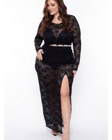 Curvy Sense Lindsay Sequin Lace Matching Set Top in Black Size 1X