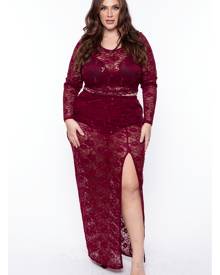 Curvy Sense Lindsay Sequin Lace Matching Set Top in Burgundy Size 1X