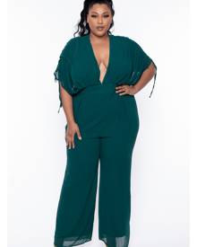 Curvy Sense Chiffon Pleated Top Jumpsuit in Teal Size 1X