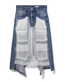 FURUGI-NI-LACE Contrast reconstructed denim skirt