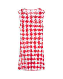 Mesh Oversized Houndstooth Muscle Tank Dress - Cherry Red White XS
