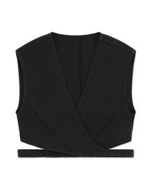 Tie Back Suiting Wrap Top - Black XXS