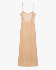 Mesh Scoop Maxi Slip Snake Skin Dress - Tan S