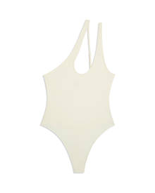 Asymmetrical Spandex Jersey Bodysuit - Ivory XS