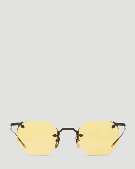 yellow rimless glasses