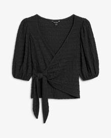 H & M - Wrap top with puff sleeves - Black