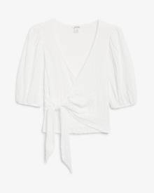 H & M - Wrap top with puff sleeves - White