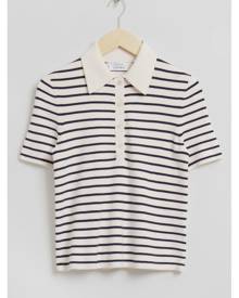 H & M - Fitted Nautical Striped Polo Shirt - White